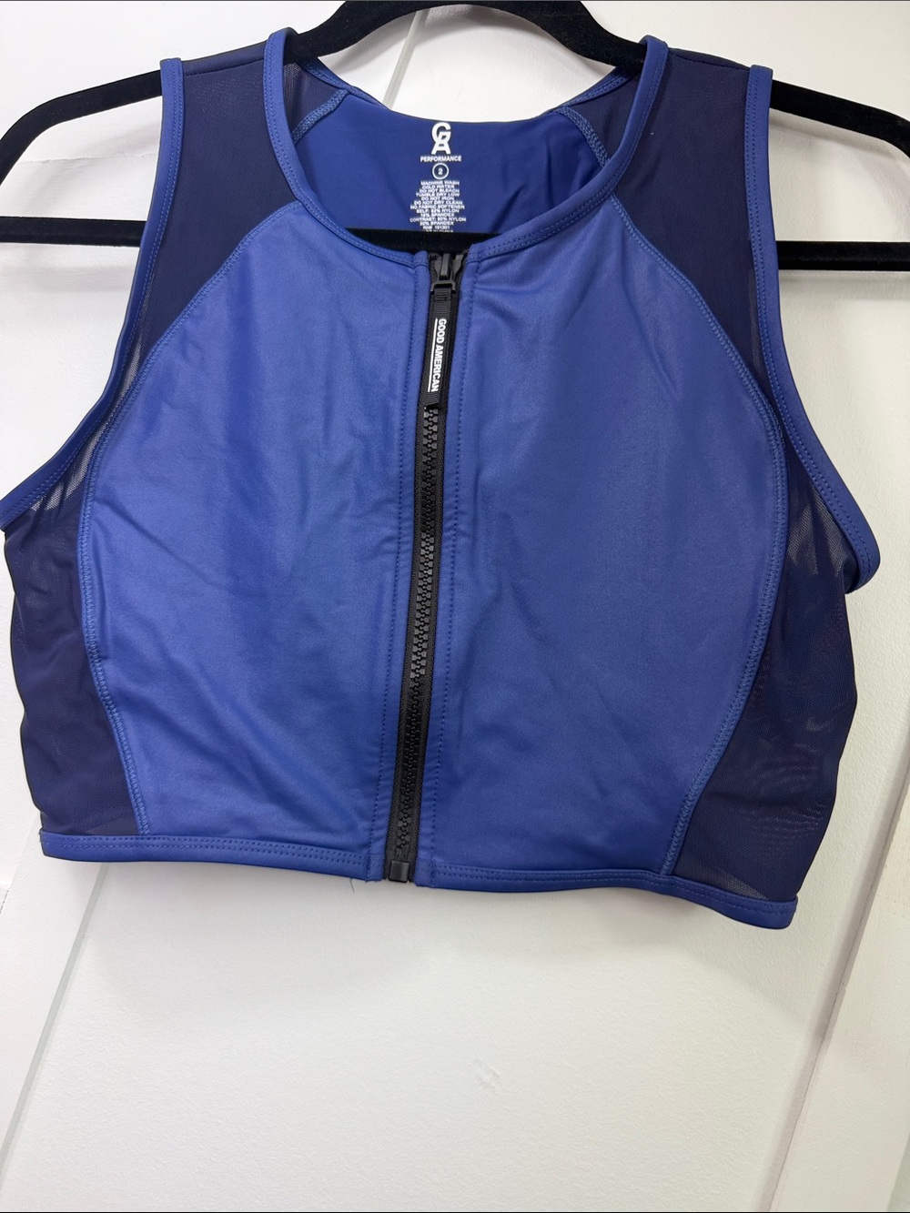 Good American Royal Blue Front-Zip Athletic Crop Top with Navy Panels